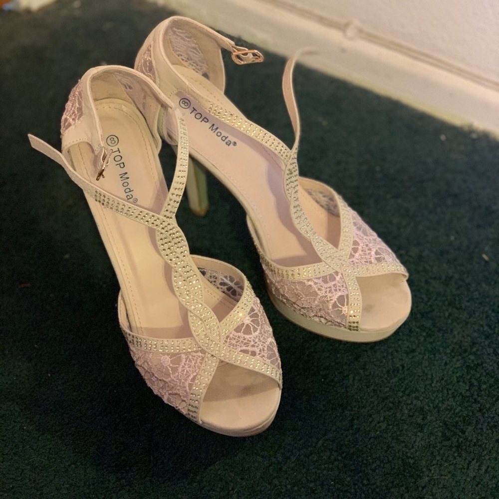 Rhinestone Cream Heels
